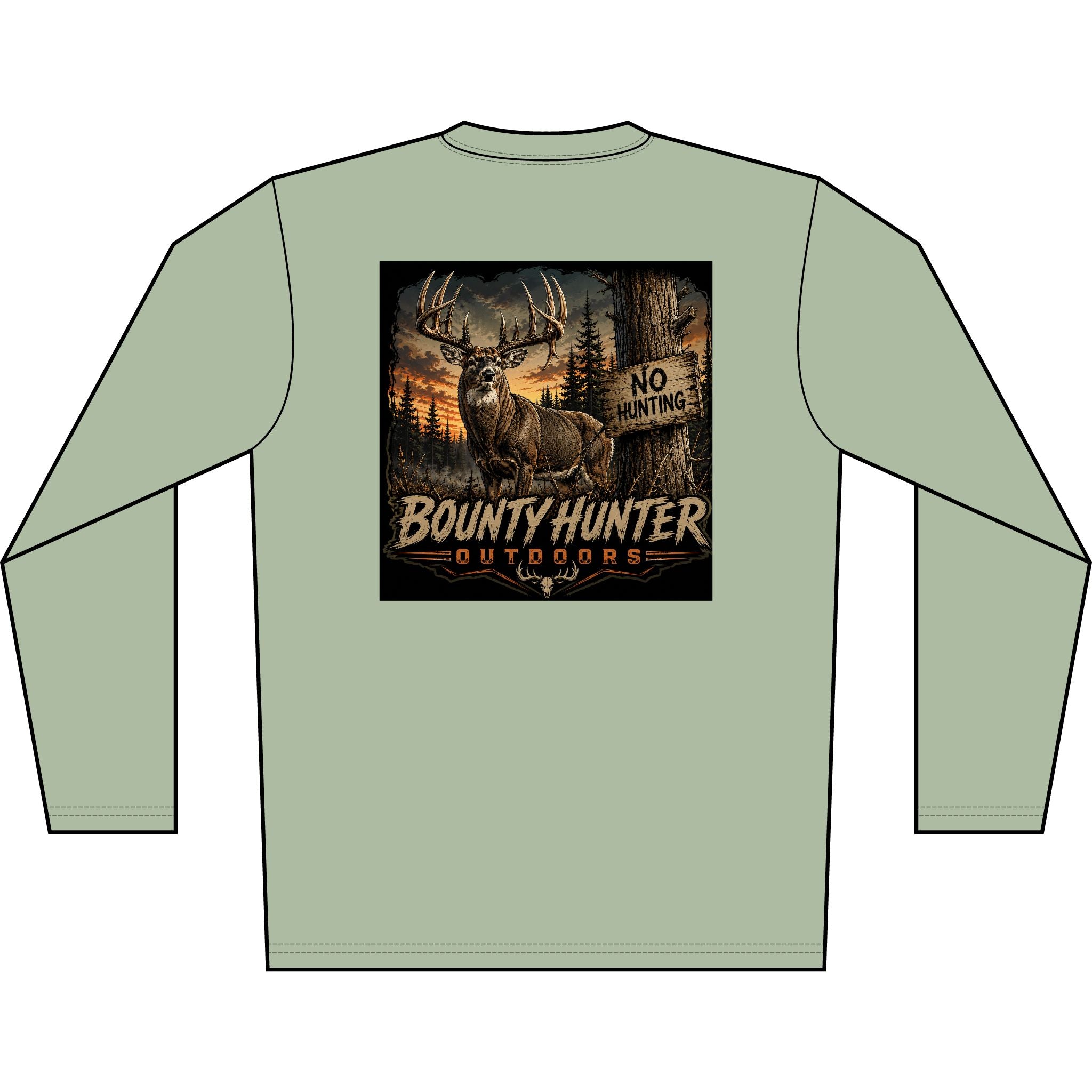 Bounty Hunter Outdoors Men's Long Sleeve Shirt — Deer Hunting Graphic 'No Hunting' Design