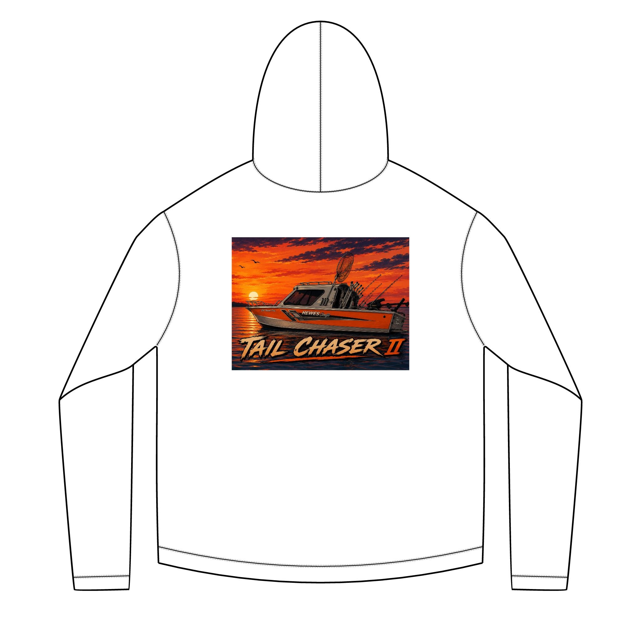 Boat Hoodie — "Tail Chaser II" Sunset Fishing Graphic