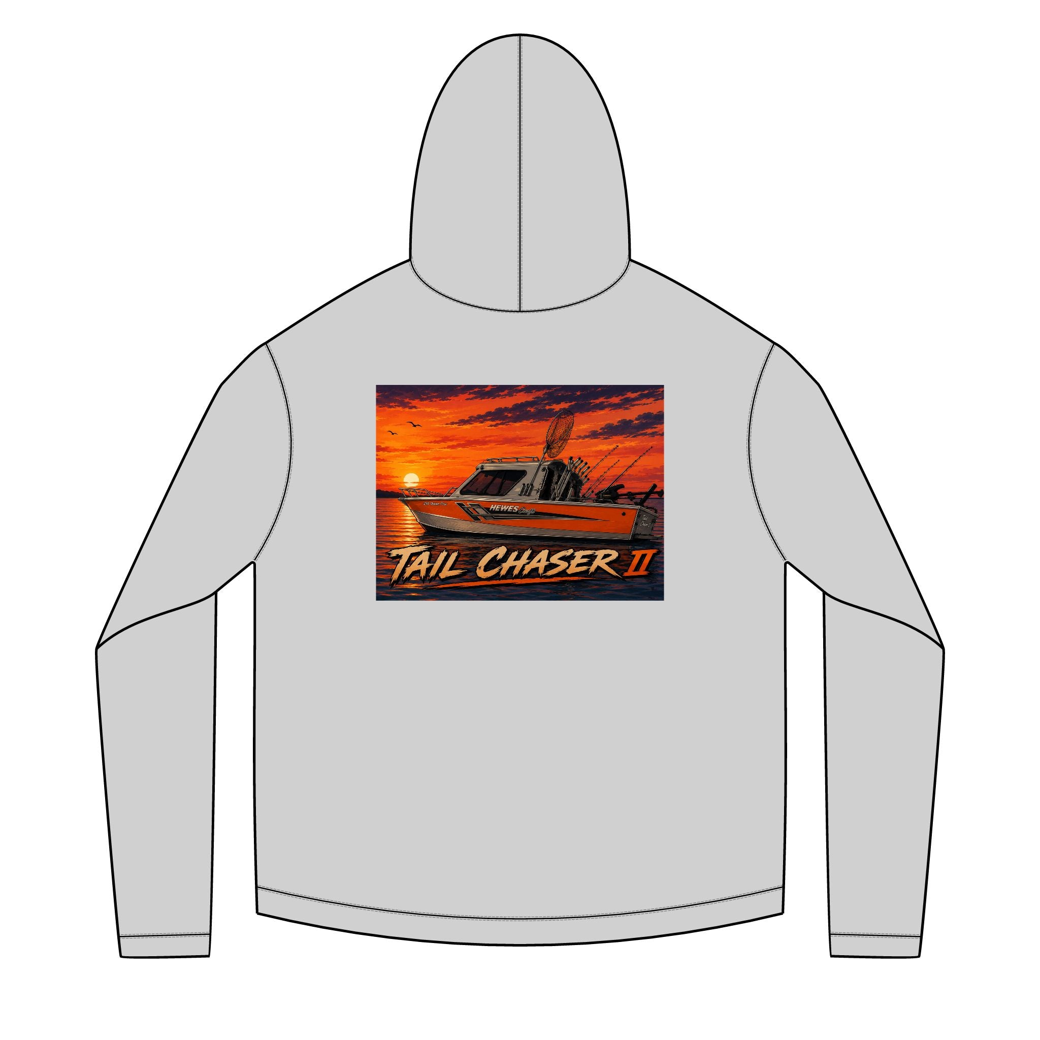 Boat Hoodie — "Tail Chaser II" Sunset Fishing Graphic
