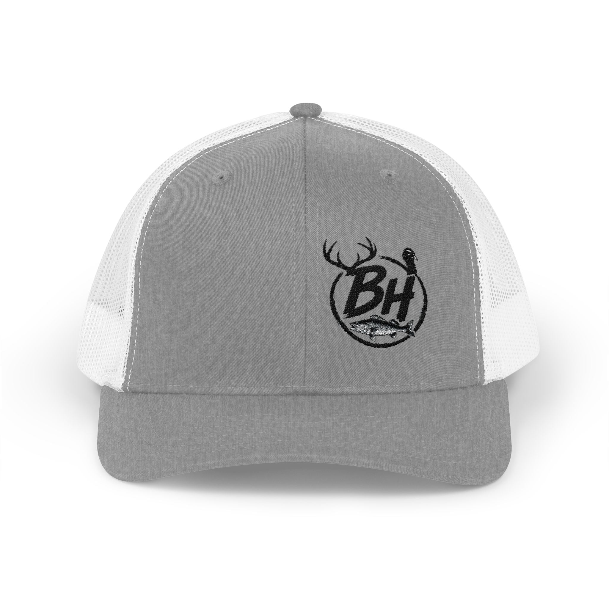 BH Deer Logo Trucker Cap — Embroidered Snapback Hat for Outdoorsmen