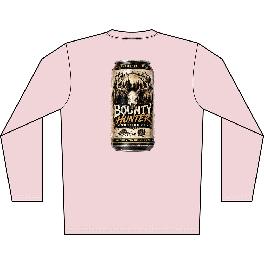 Bounty Hunter Outdoors Long Sleeve Shirt — Rustic Beer Can Hunting Graphic