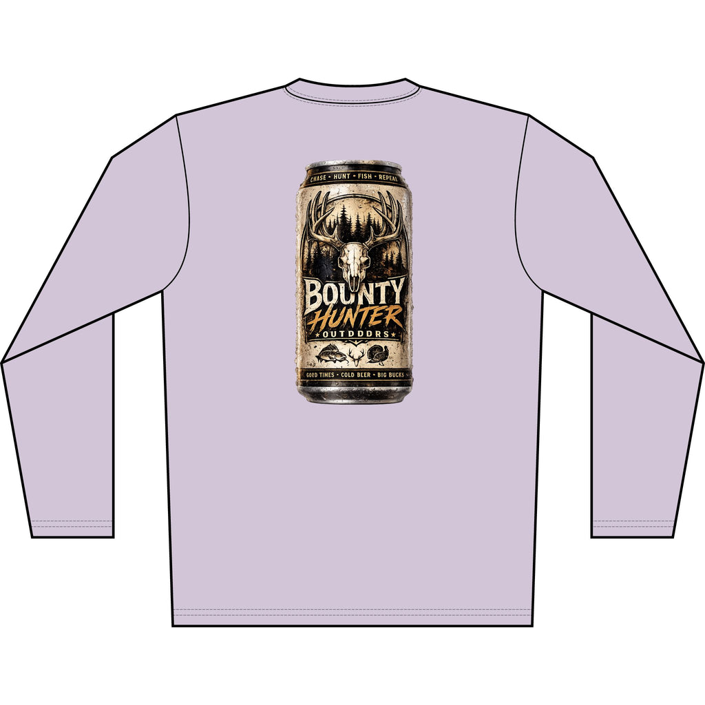 Bounty Hunter Outdoors Long Sleeve Shirt — Rustic Beer Can Hunting Graphic
