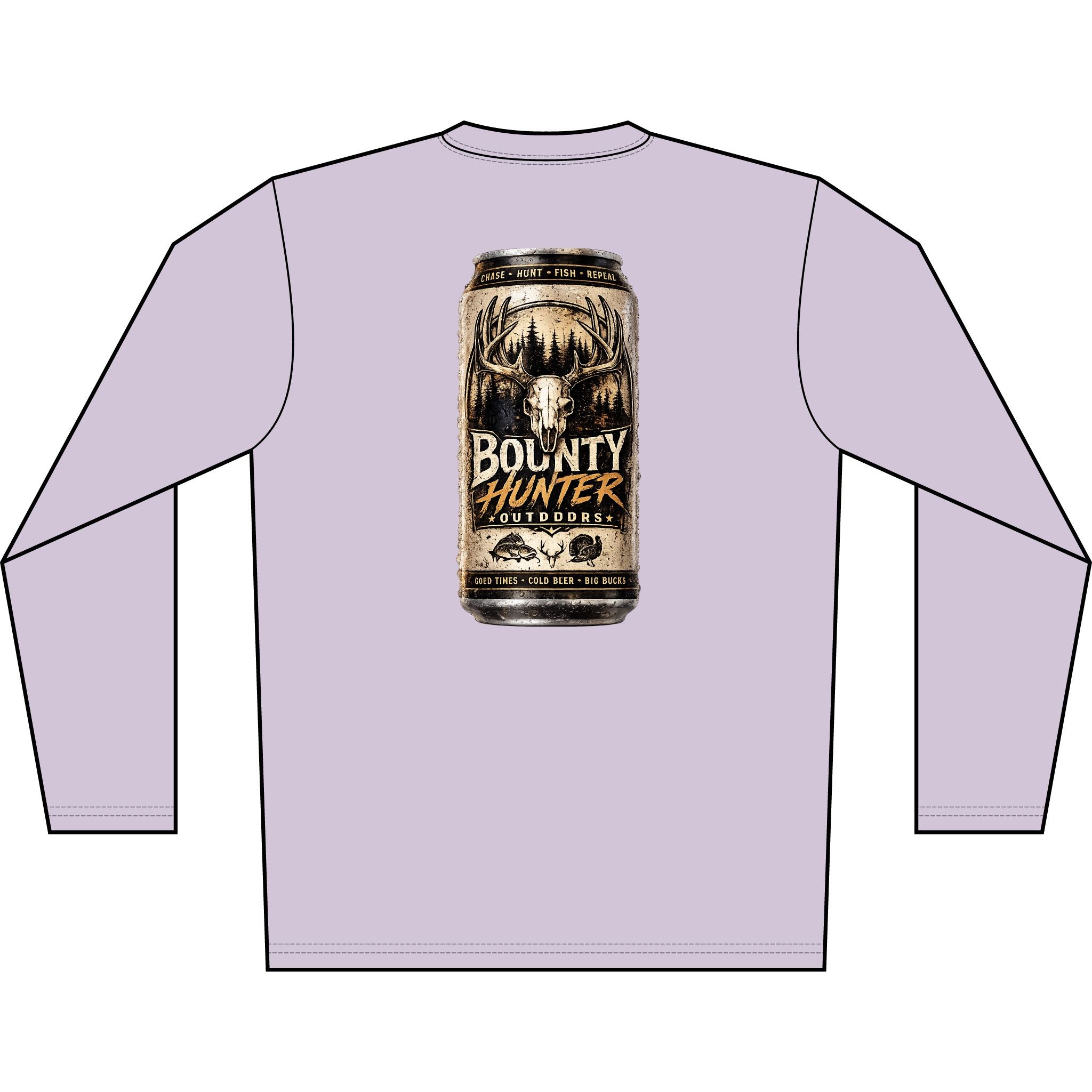 Bounty Hunter Outdoors Long Sleeve Shirt — Rustic Beer Can Hunting Graphic