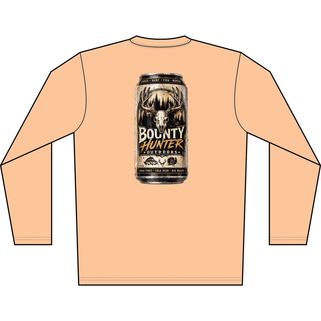 Bounty Hunter Outdoors Long Sleeve Shirt — Rustic Beer Can Hunting Graphic