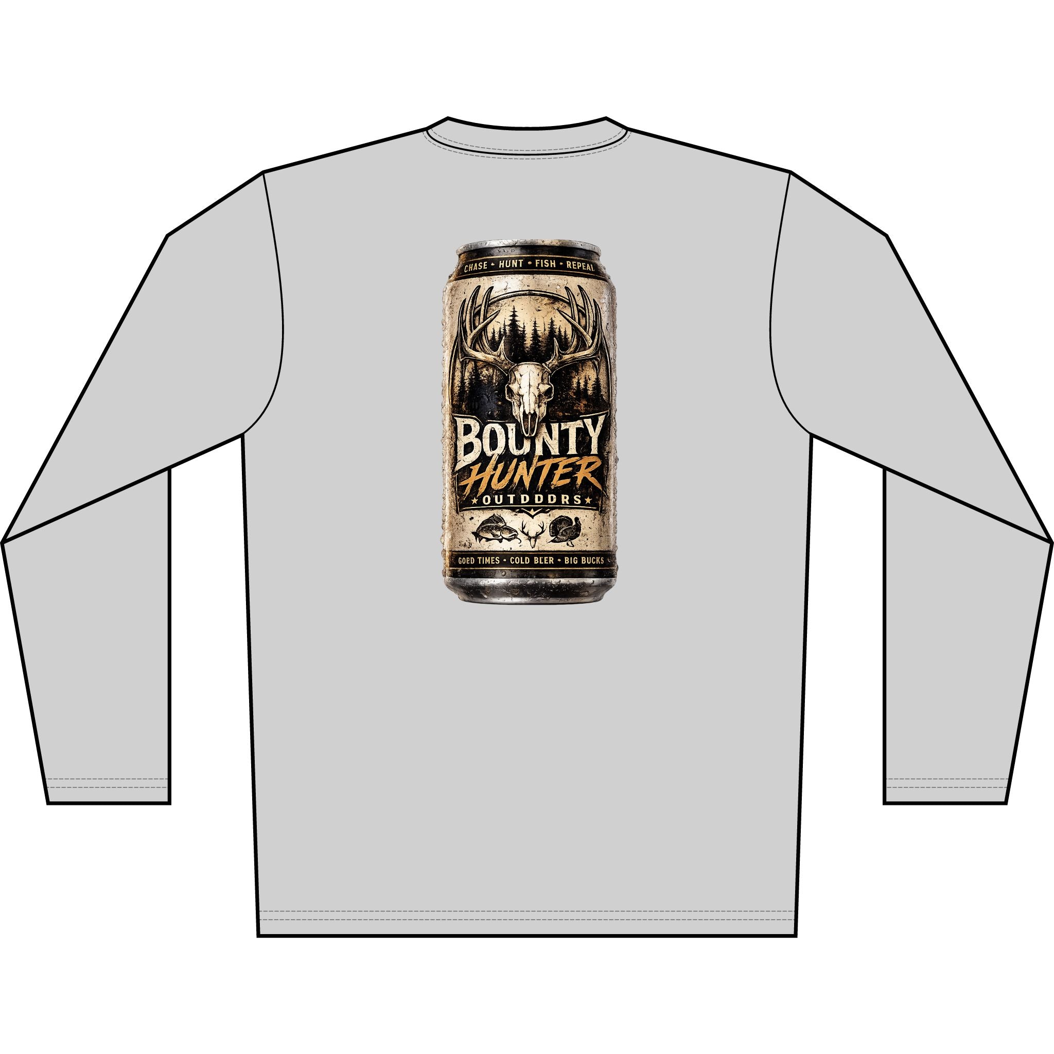 Bounty Hunter Outdoors Long Sleeve Shirt — Rustic Beer Can Hunting Graphic