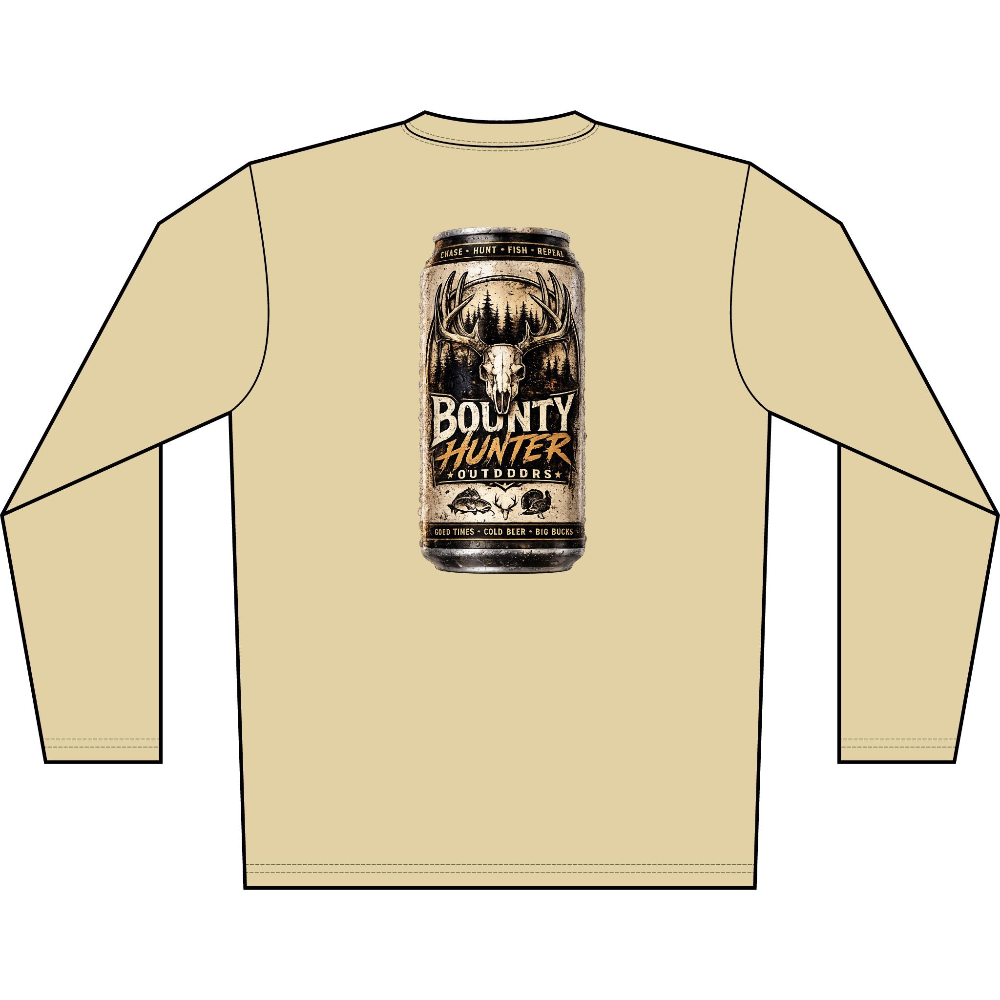 Bounty Hunter Outdoors Long Sleeve Shirt — Rustic Beer Can Hunting Graphic