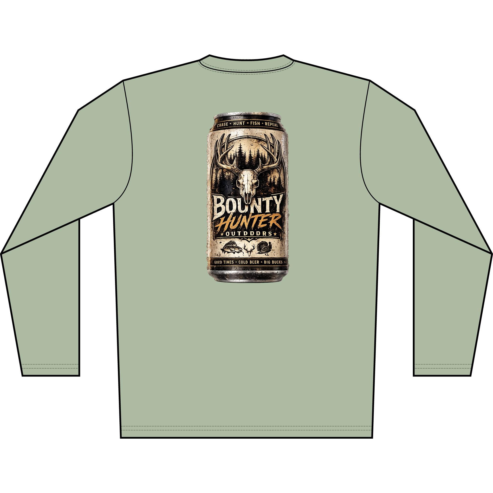 Bounty Hunter Outdoors Long Sleeve Shirt — Rustic Beer Can Hunting Graphic