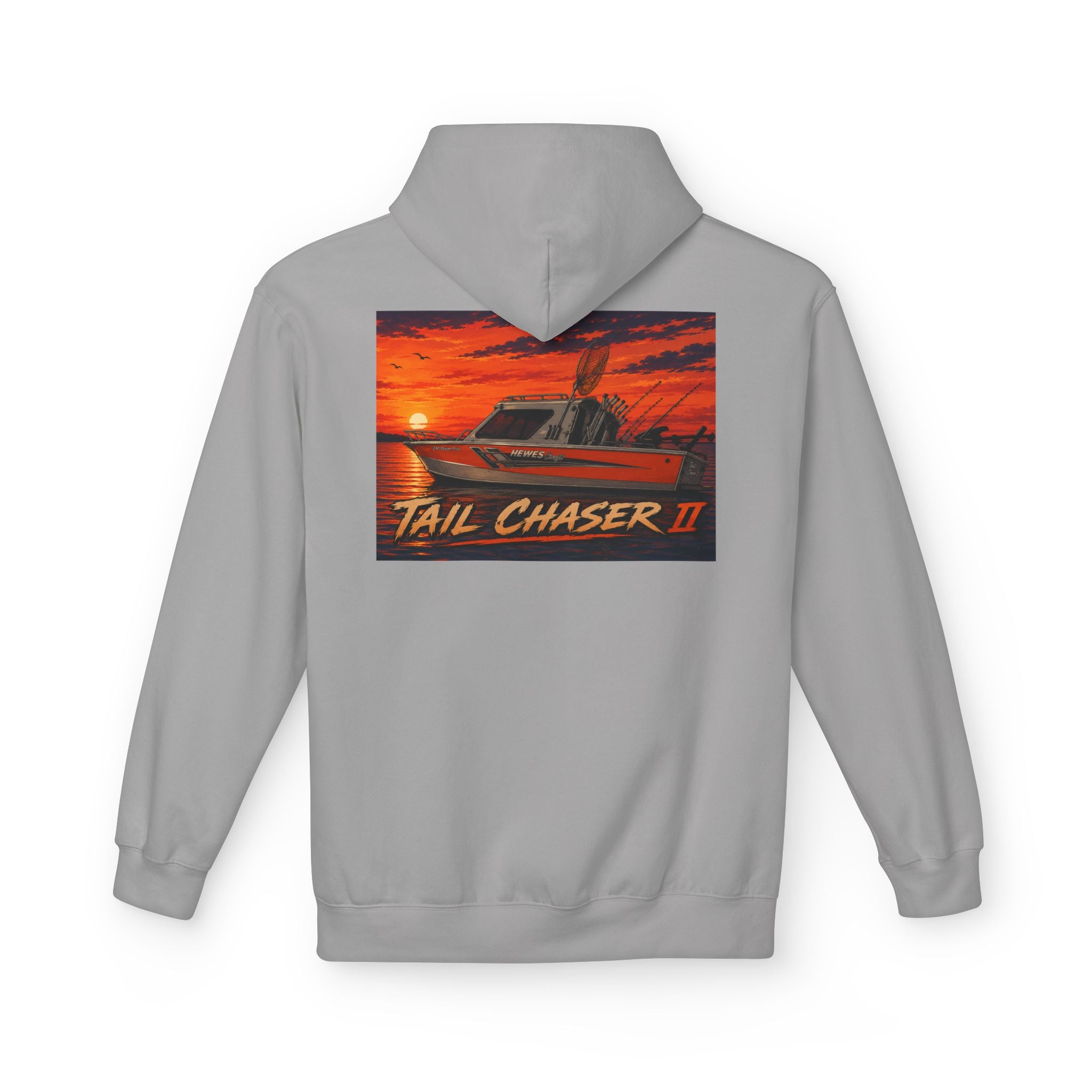 Boat Hoodie — "Tail Chaser II" Sunset Bounty Hunter Graphic
