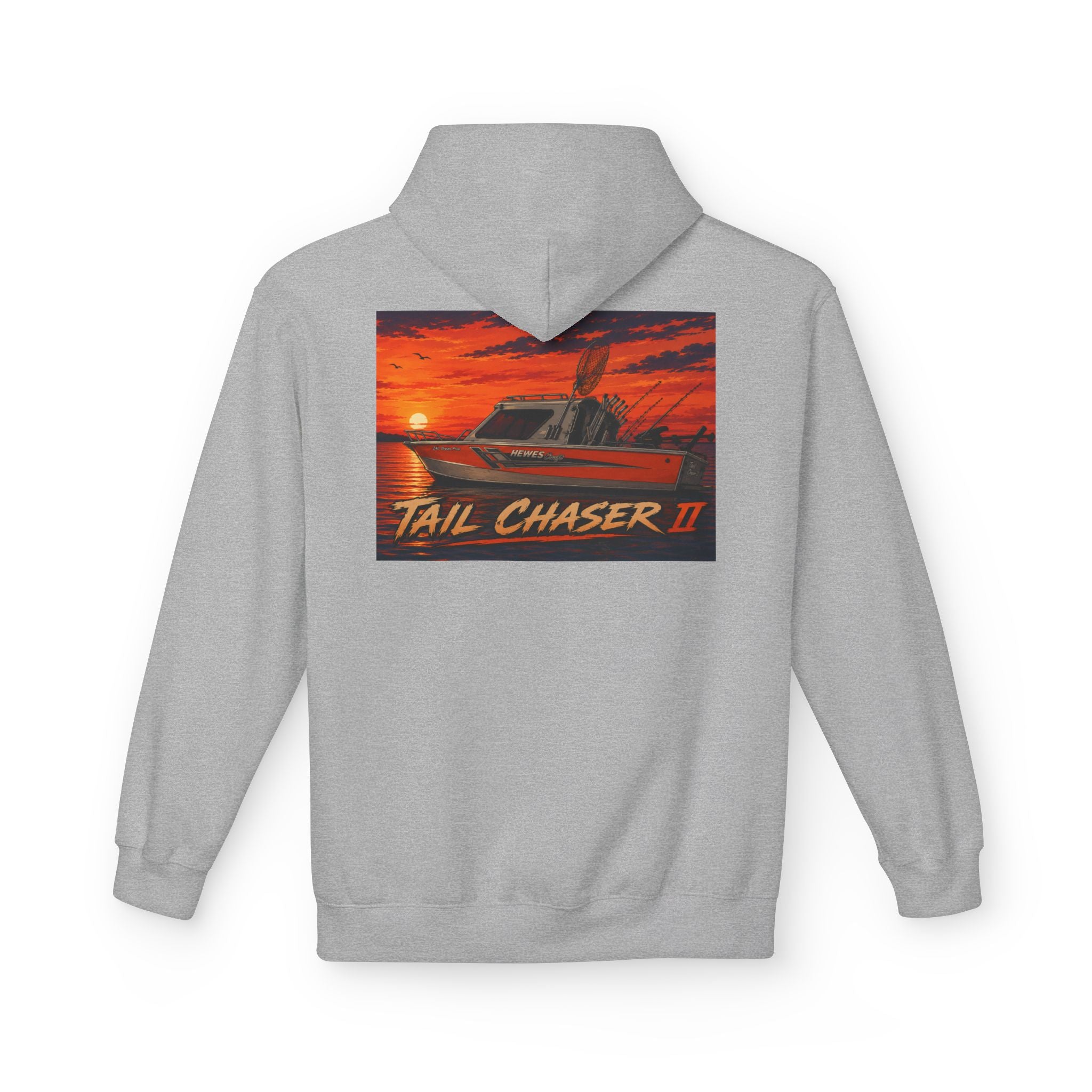 Boat Hoodie — "Tail Chaser II" Sunset Bounty Hunter Graphic