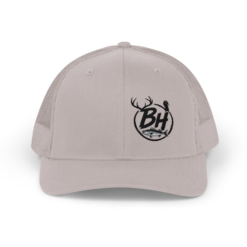 BH Deer Logo Trucker Cap — Embroidered Snapback Hat for Outdoorsmen