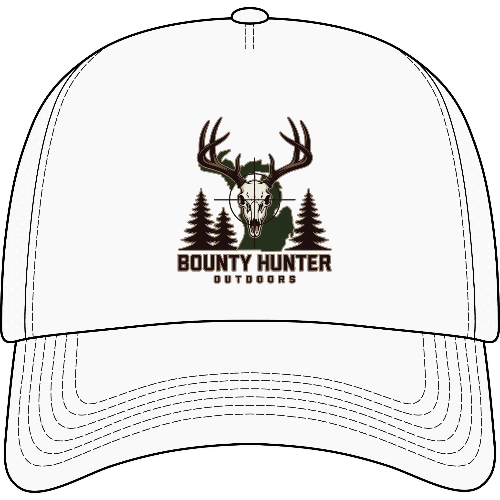Trucker Cap - "Bounty Hunter Outdoors" Deer Skull Hunting Hat, Camo Antler Logo