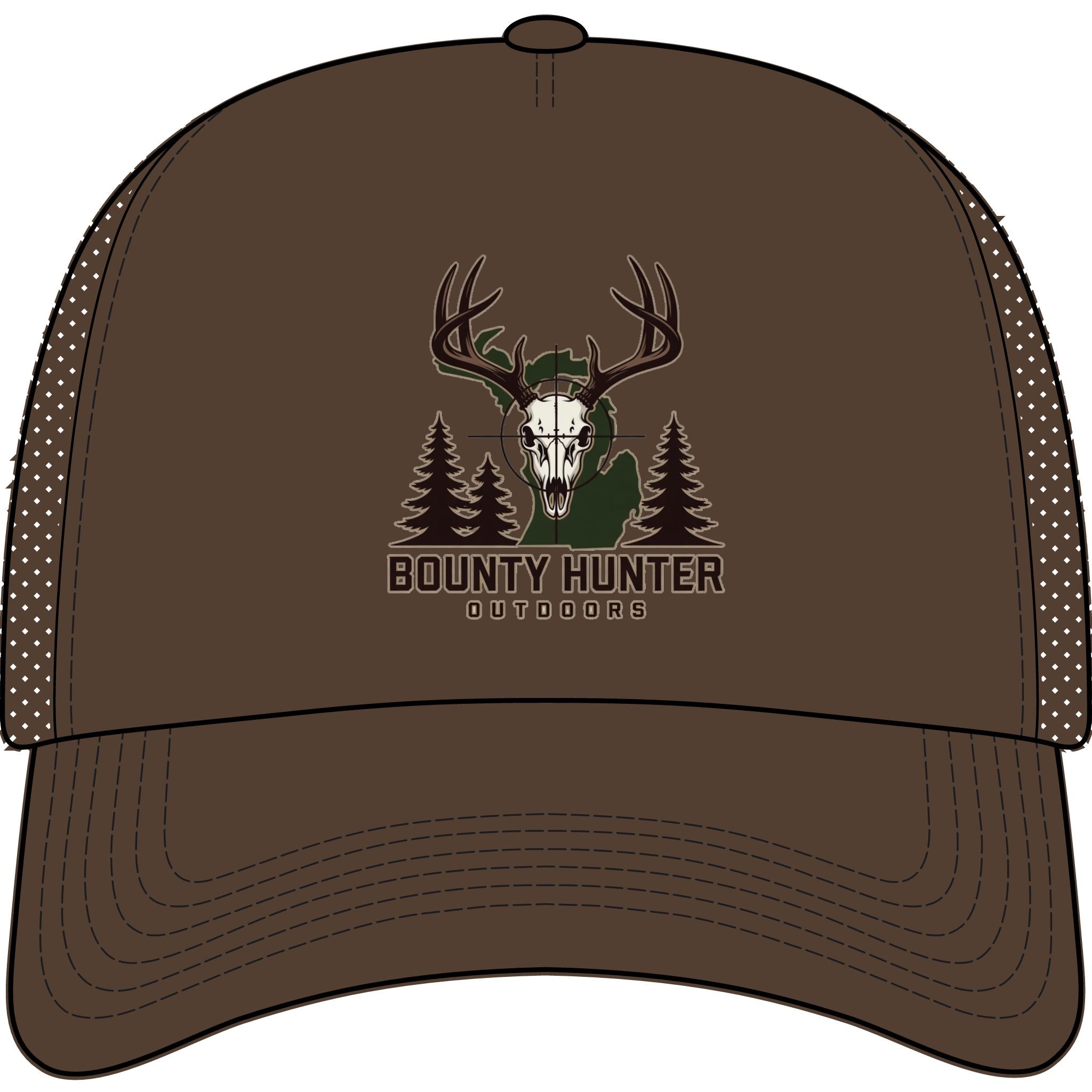 Trucker Cap - "Bounty Hunter Outdoors" Deer Skull Hunting Hat, Camo Antler Logo
