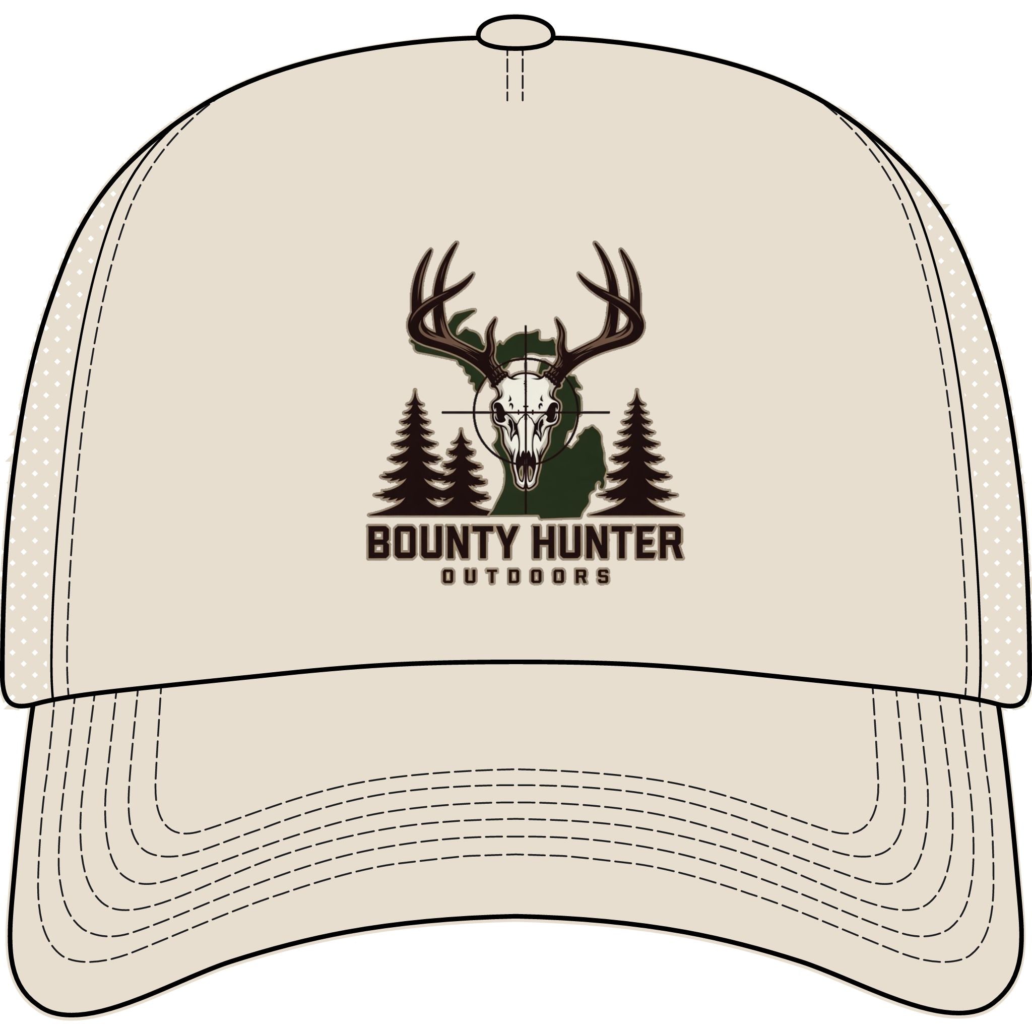Trucker Cap - "Bounty Hunter Outdoors" Deer Skull Hunting Hat, Camo Antler Logo