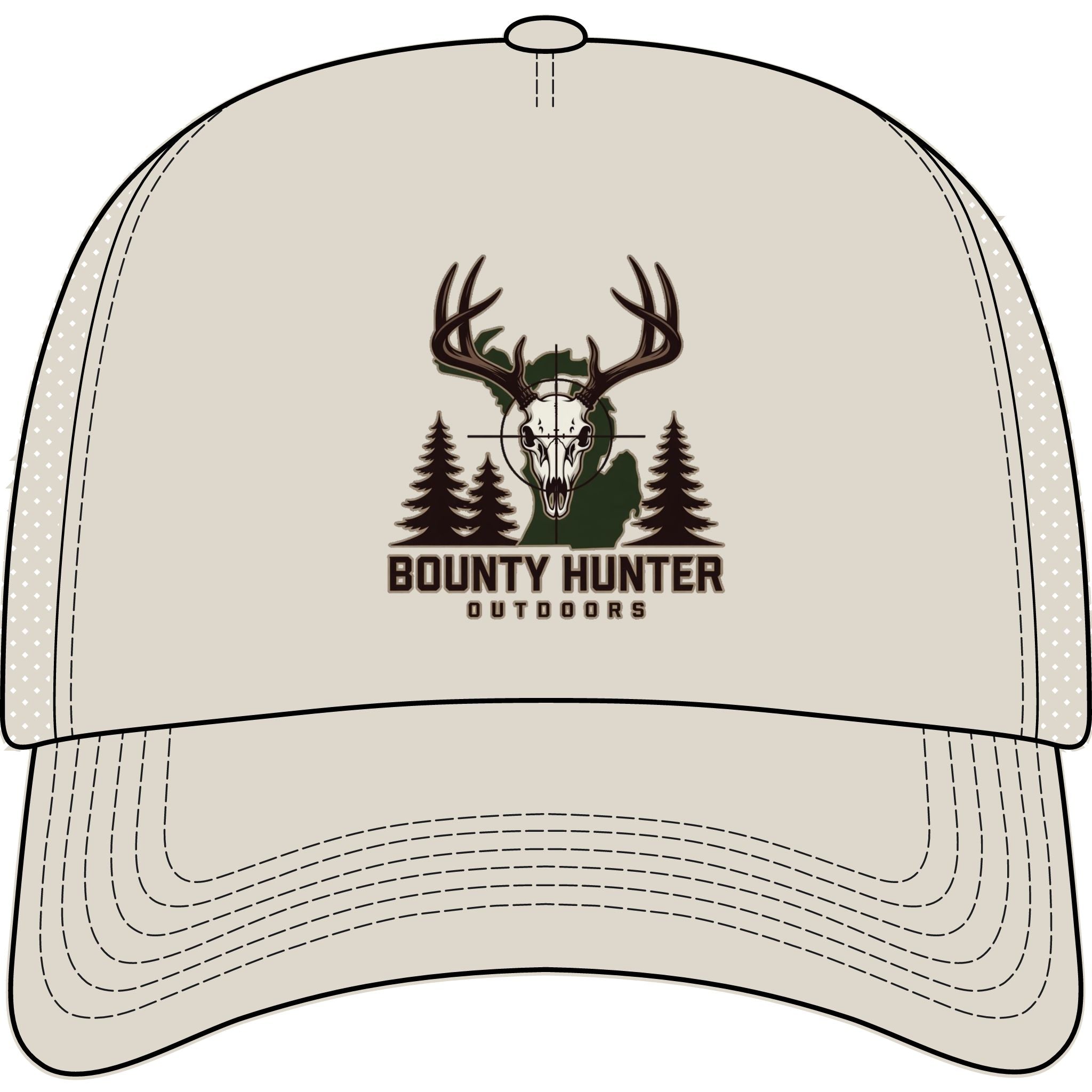 Trucker Cap - "Bounty Hunter Outdoors" Deer Skull Hunting Hat, Camo Antler Logo
