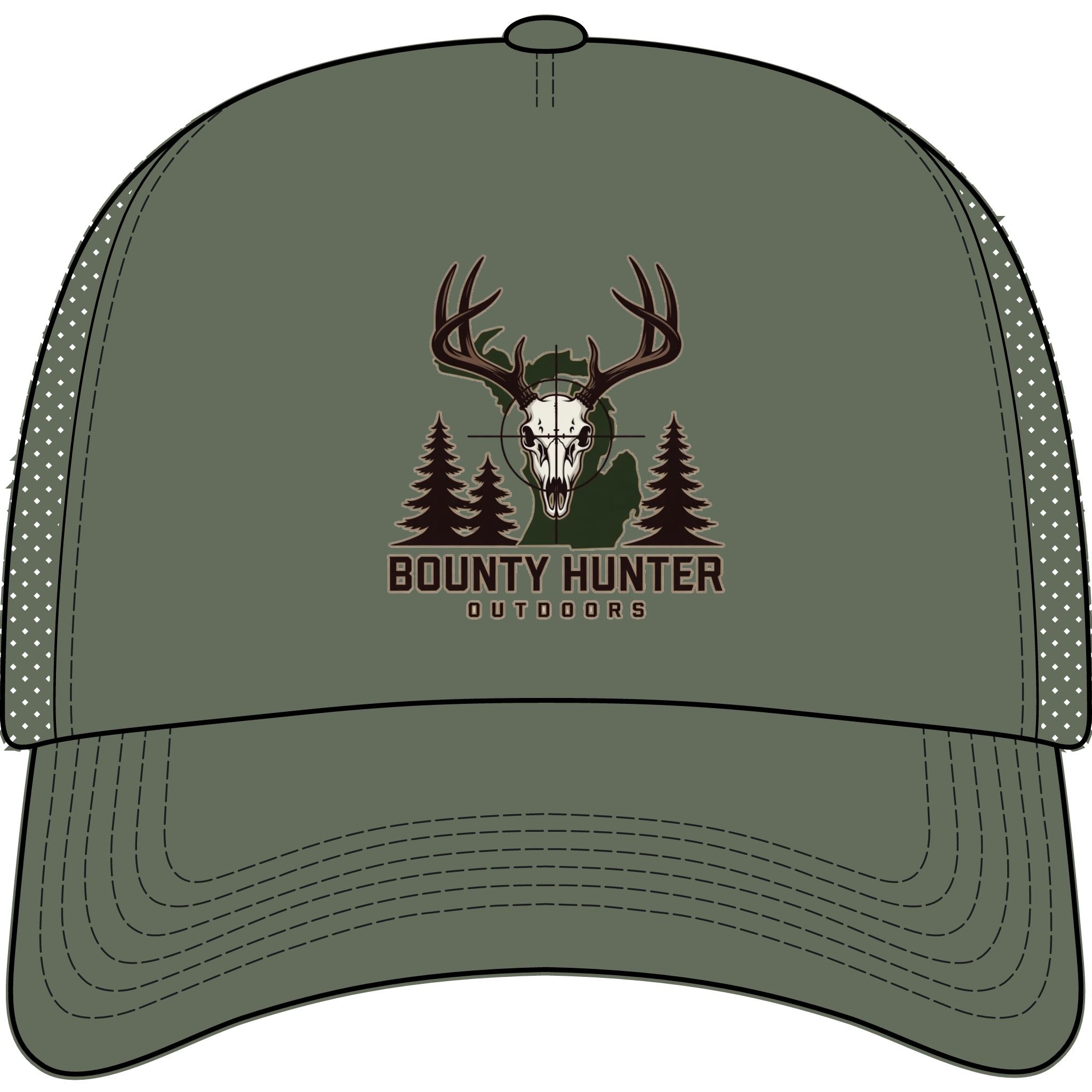 Trucker Cap - "Bounty Hunter Outdoors" Deer Skull Hunting Hat, Camo Antler Logo