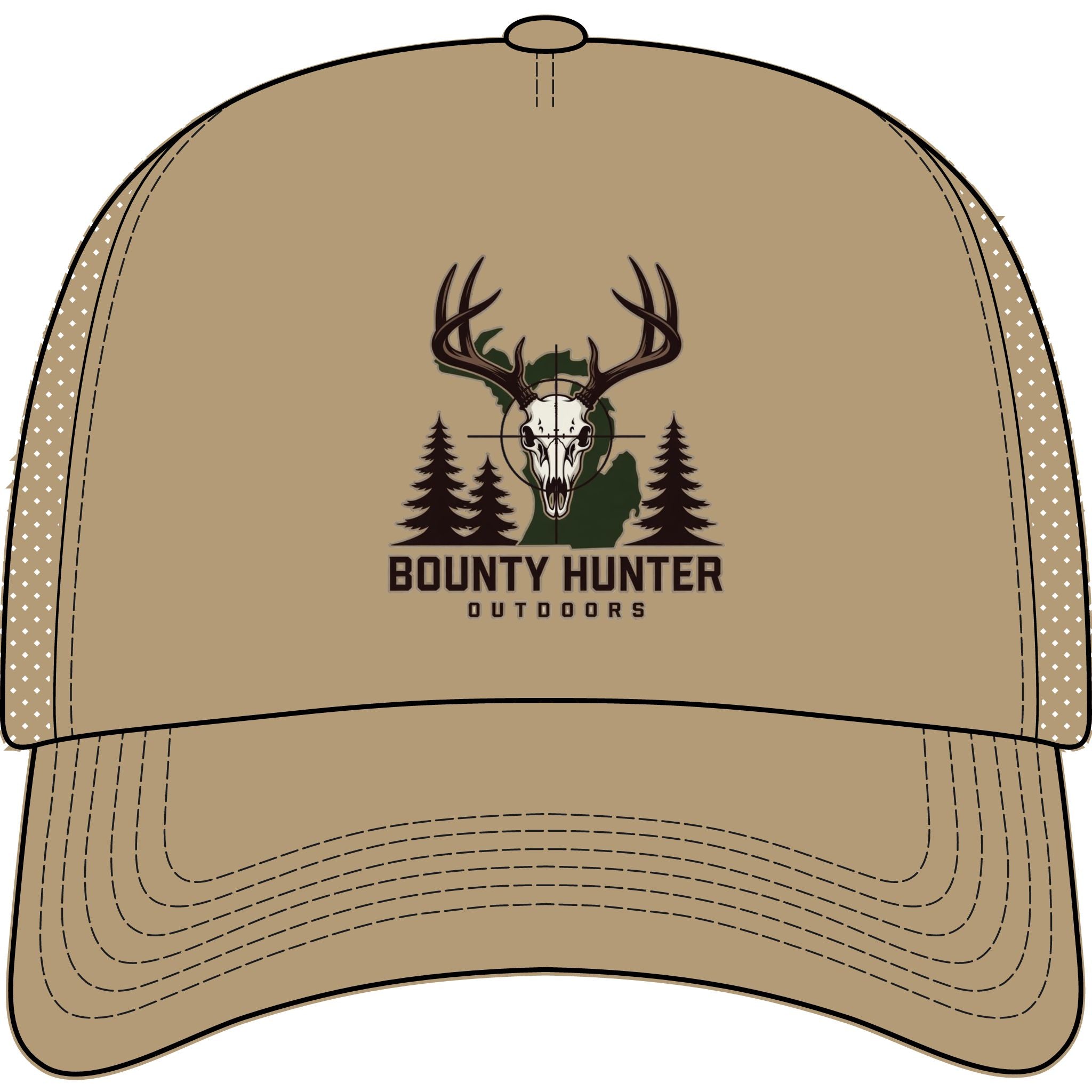Trucker Cap - "Bounty Hunter Outdoors" Deer Skull Hunting Hat, Camo Antler Logo