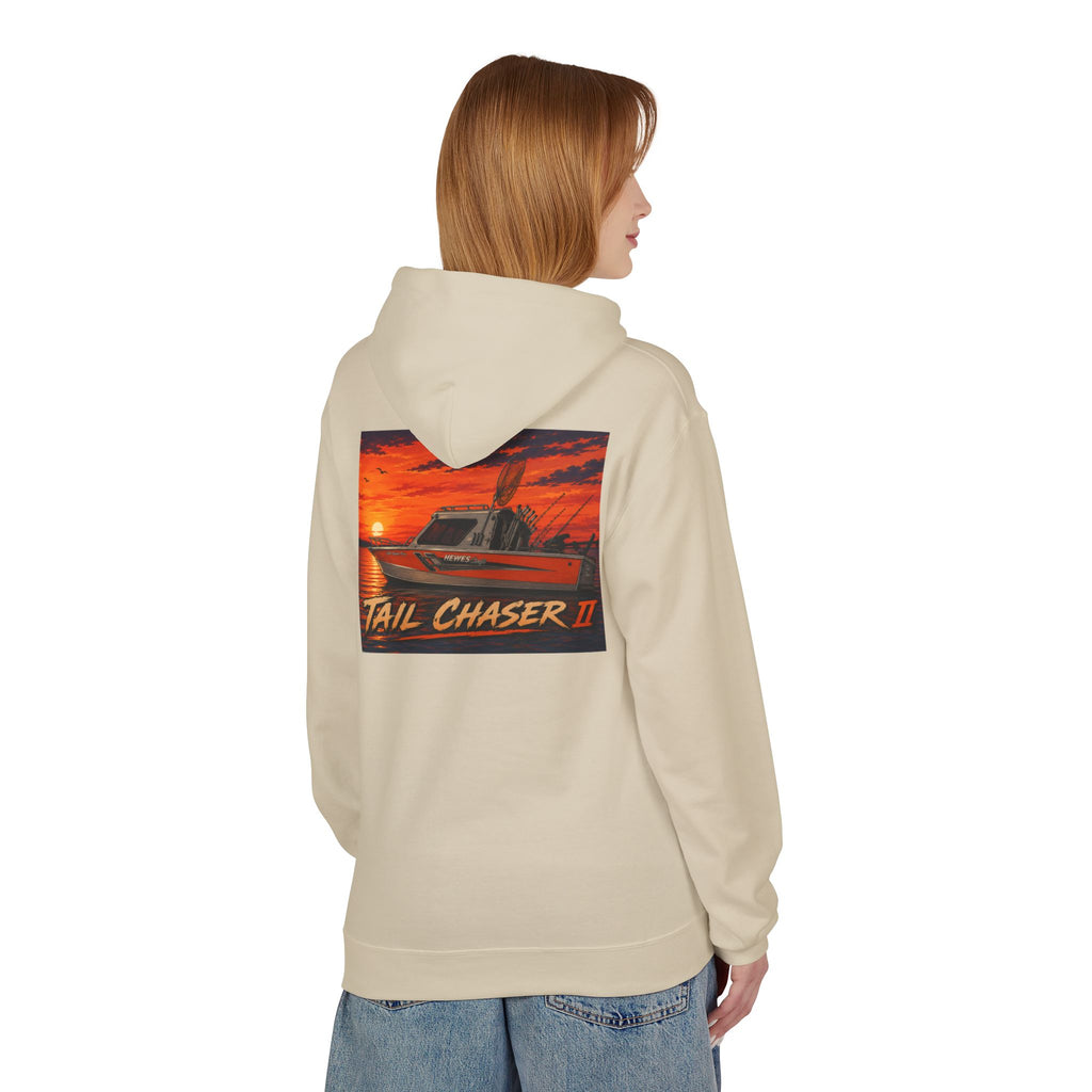 Boat Hoodie — "Tail Chaser II" Sunset Bounty Hunter Graphic