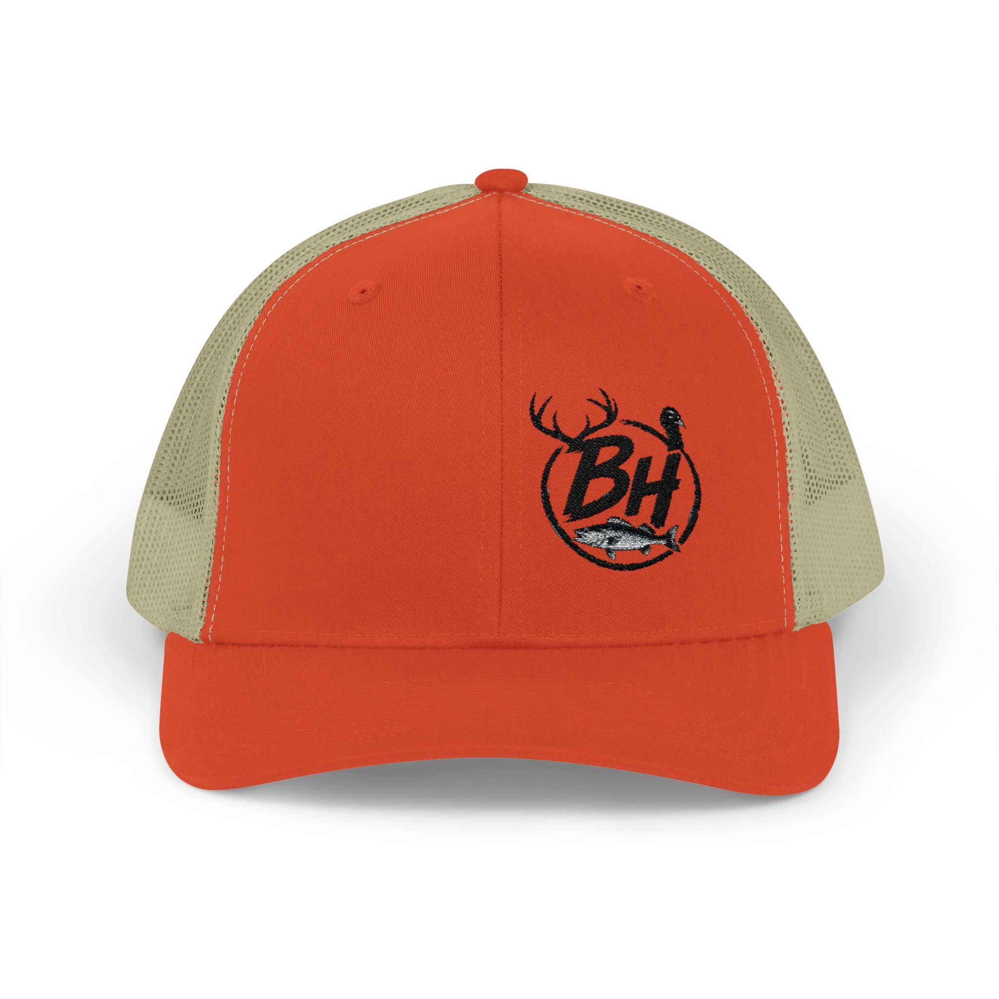 BH Deer Logo Trucker Cap — Embroidered Snapback Hat for Outdoorsmen