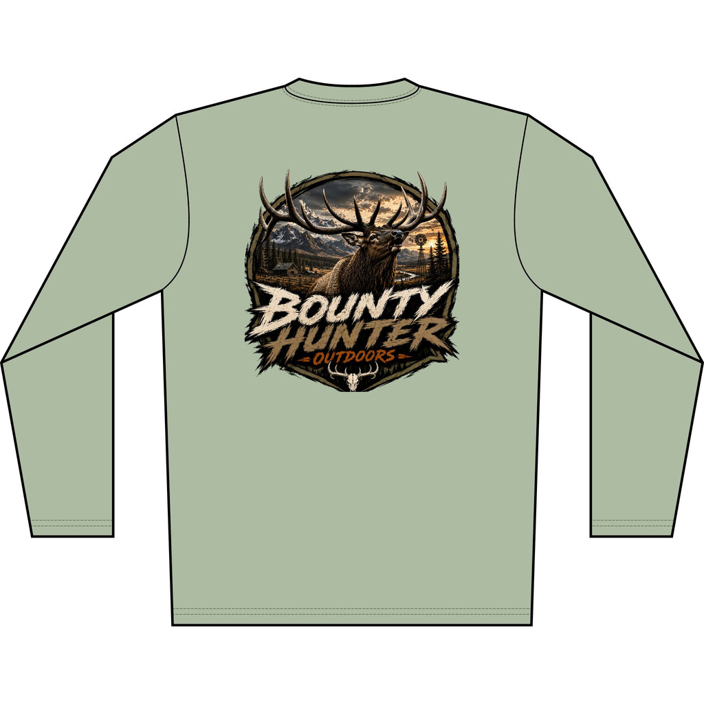 Bounty Hunter Outdoors Men's Long Sleeve Shirt – Deer Hunting Sunset Graphic
