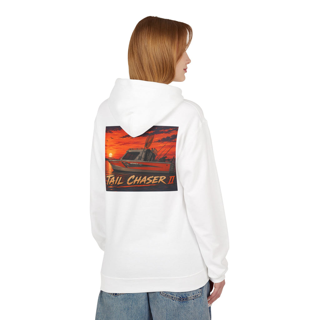Boat Hoodie — "Tail Chaser II" Sunset Bounty Hunter Graphic