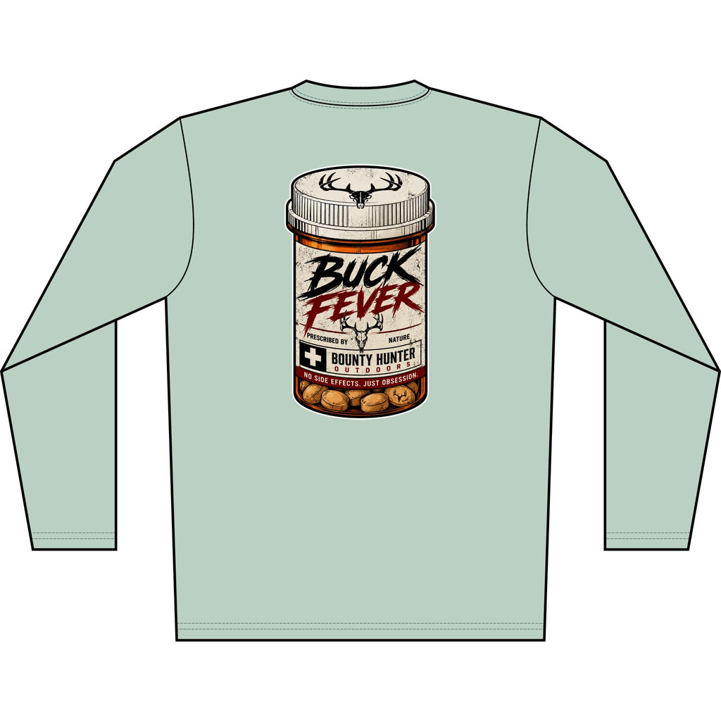 Buck Fever Long Sleeve Shirt — Hunting Medicine Bottle Graphic
