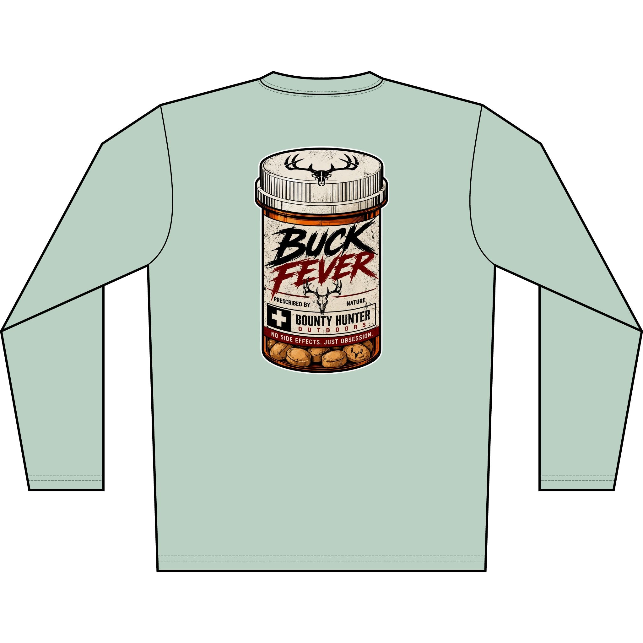 Buck Fever Long Sleeve Shirt — Hunting Medicine Bottle Graphic
