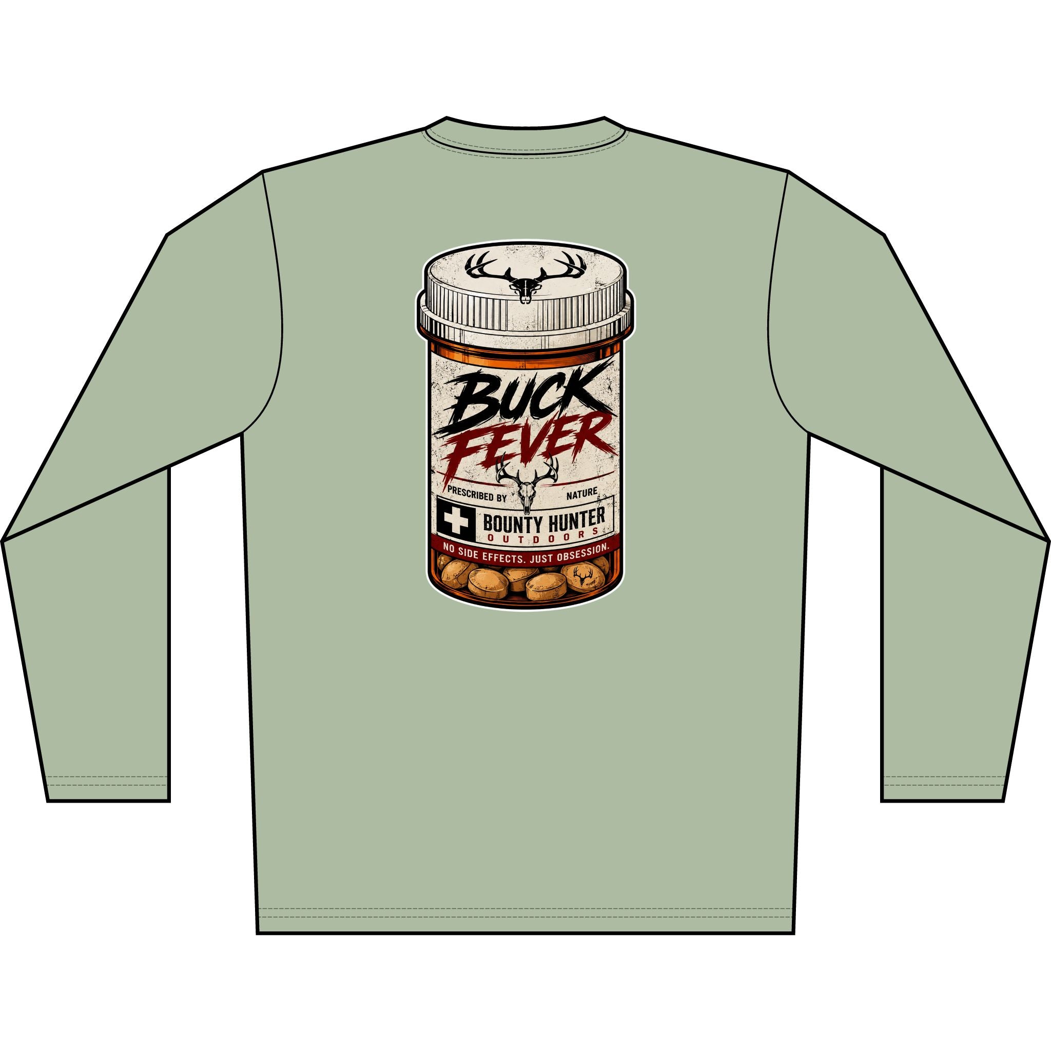 Buck Fever Long Sleeve Shirt — Hunting Medicine Bottle Graphic