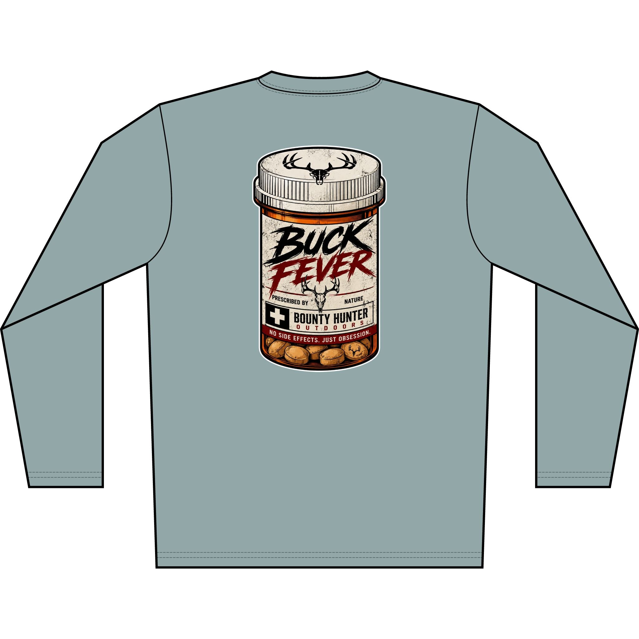 Buck Fever Long Sleeve Shirt — Hunting Medicine Bottle Graphic