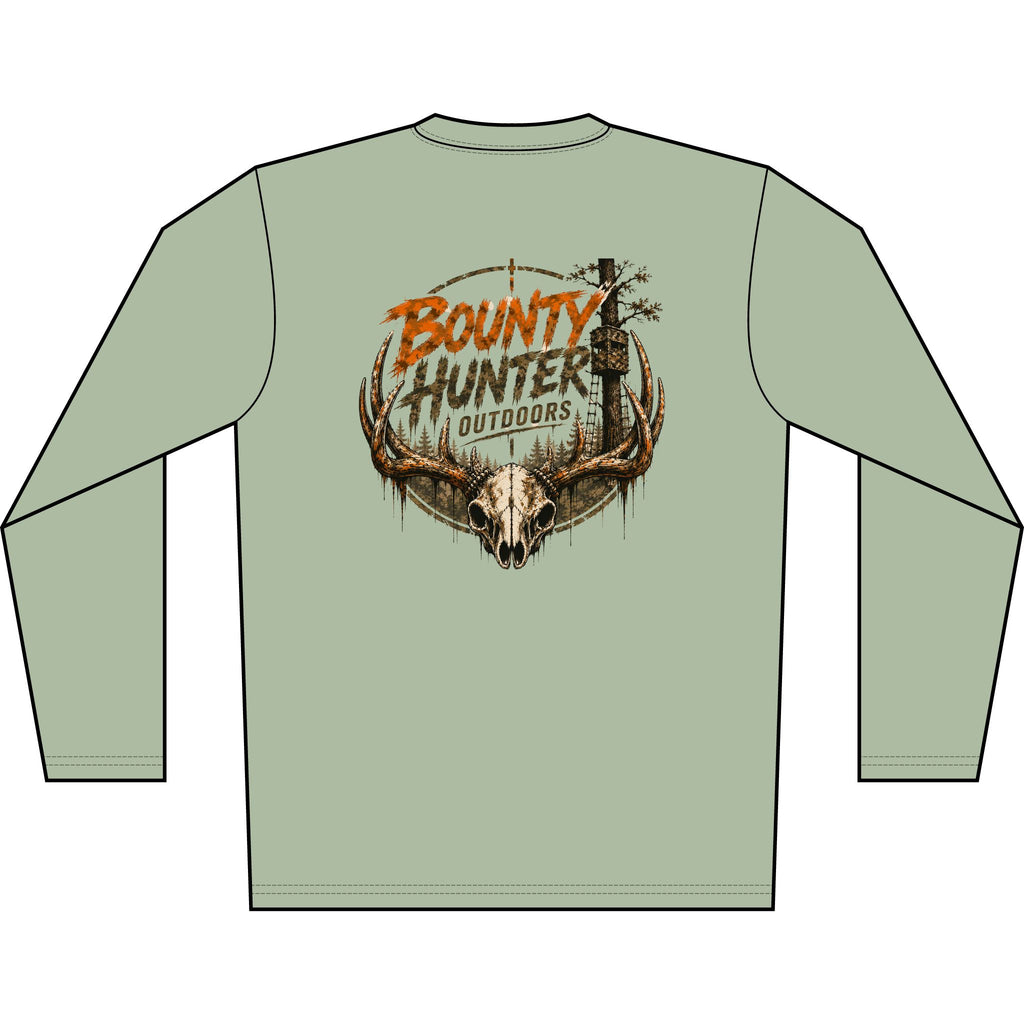 Bounty Hunter Outdoors Long Sleeve Shirt — Hunting Skull & Antlers Graphic