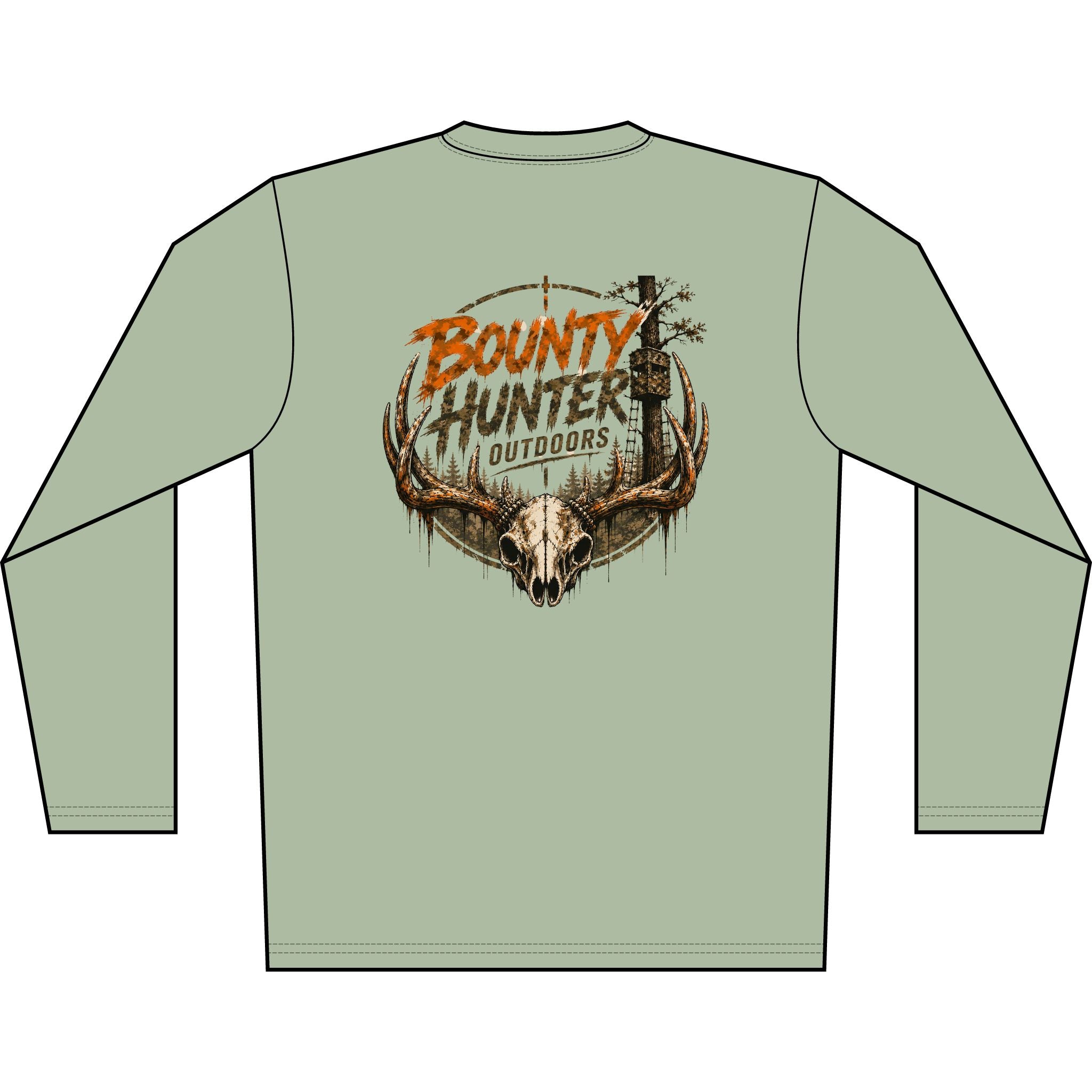 Bounty Hunter Outdoors Long Sleeve Shirt — Hunting Skull & Antlers Graphic