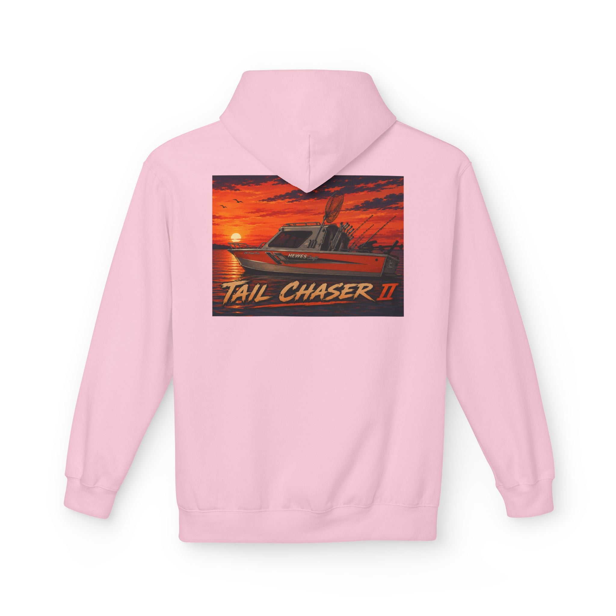 Boat Hoodie — "Tail Chaser II" Sunset Bounty Hunter Graphic